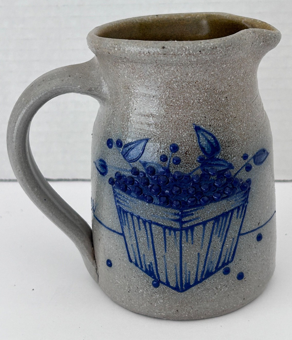 Pre 1988 Salmon Falls Pottery Pitcher Blueberry Basket "Maria Ayer" Dover, NH